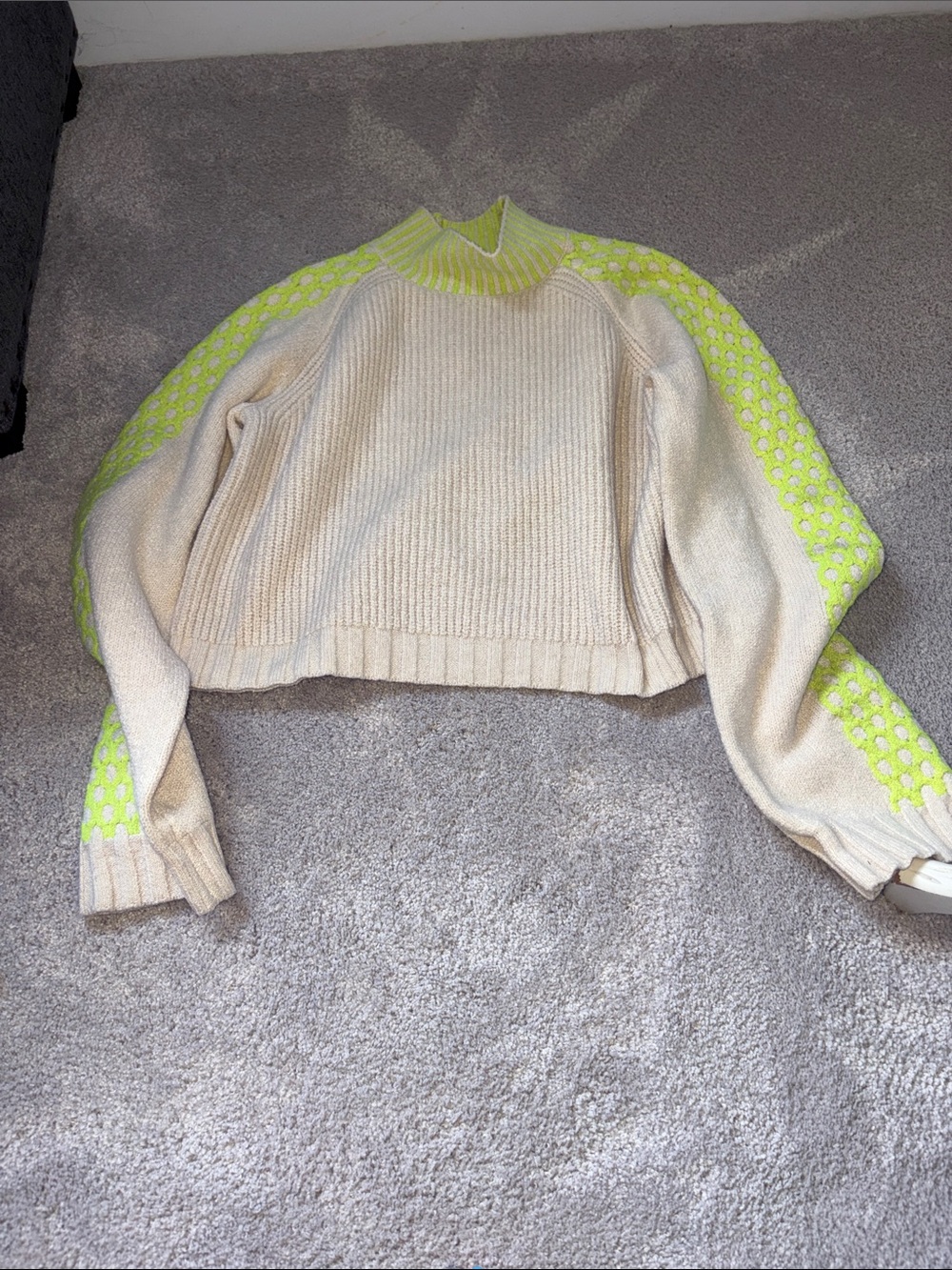 wild fable Cream & Neon Yellow Cropped Mock Neck Sweater
